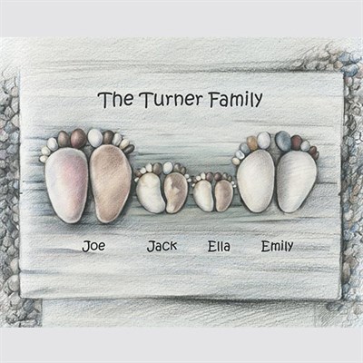 Stone Feet Family of Four - DaVinci Sketch Print with Custom Text - myDaVinci